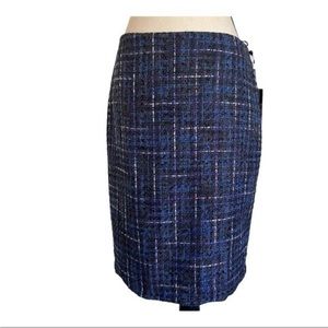 NWOT Karl Lagerfeld Tweed Wool Blend Purple Black Blue Pencil Skirt Sz 2 Chanel